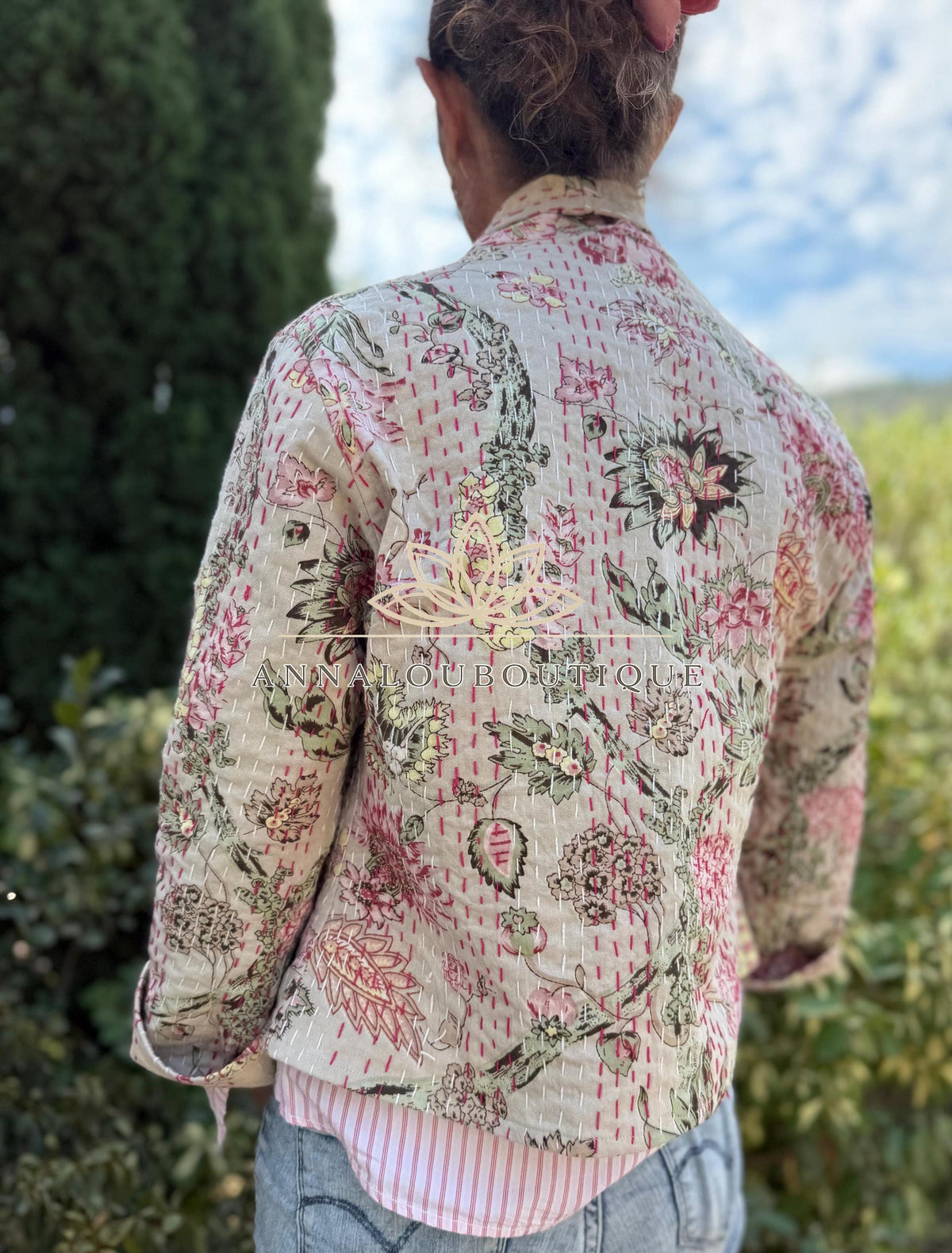 Beige Floral Cotton Kimono Jacket, Hand Embroidered Boho Cardigan, Trumpet Sleeve Mid-Season Jacket, Handmade Women’s Clothing