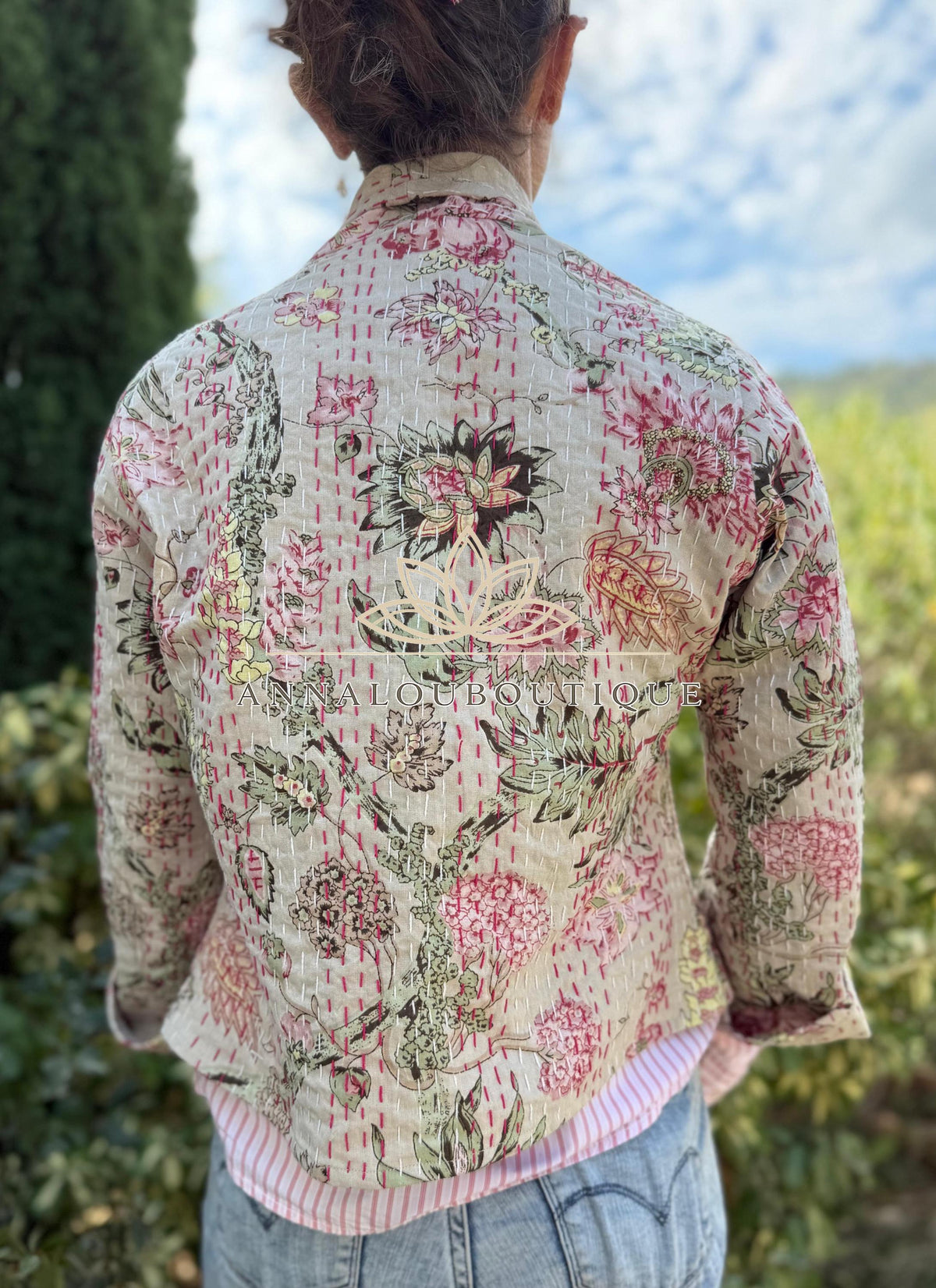 Beige Floral Cotton Kimono Jacket, Hand Embroidered Boho Cardigan, Trumpet Sleeve Mid-Season Jacket, Handmade Women’s Clothing