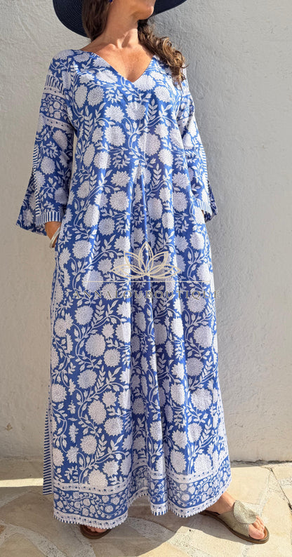 Long navy floral cotton kaftan