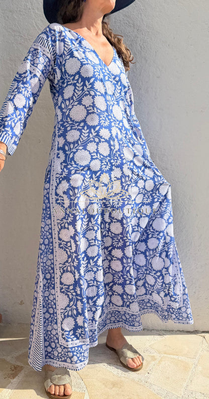 Long navy floral cotton kaftan
