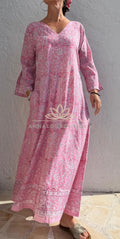 Long Soft Cotton Kaftan – Pink Floral Boho Summer Dress, Flowy Beach Resort Wear Annalou Design