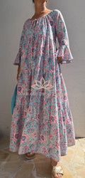 Turquoise Pastel Floral Maxi Dress – Soft Cotton Boho Chic Summer Dress, Flowy Resort & Holiday Wear Annalou Design