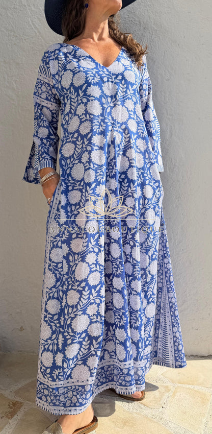 Long navy floral cotton kaftan